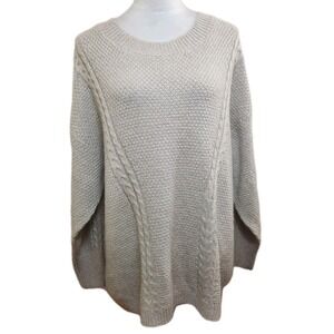 For the Republic Ivory Cable Knit Fisherman Sweater Womens Size 2X Cozy Pullover
